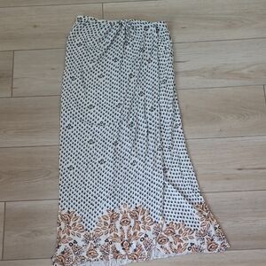 Free People White and Brown Floral Maxi Skirt